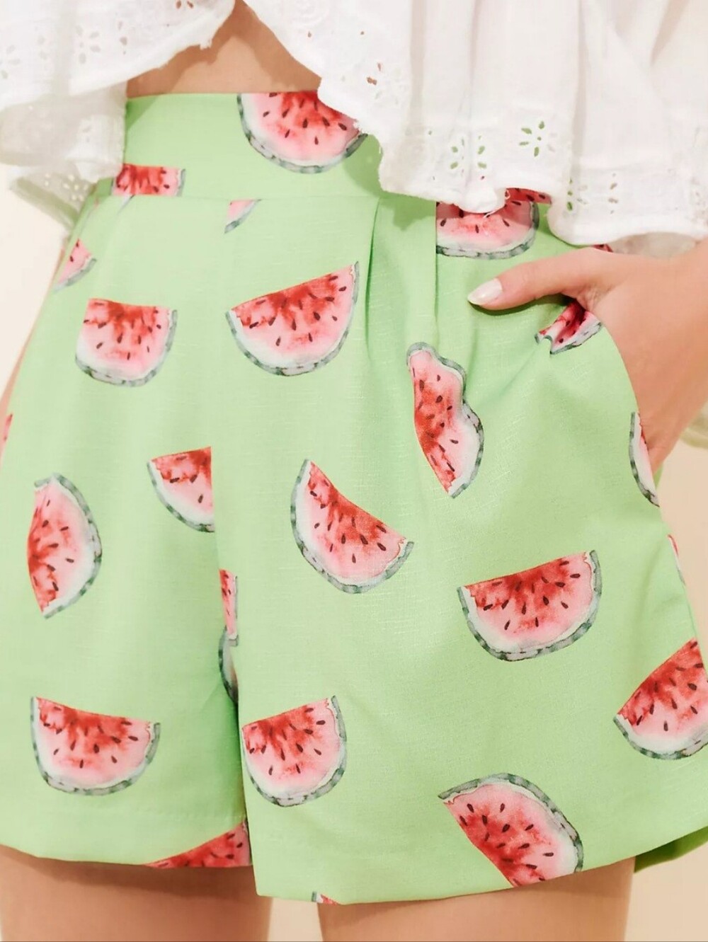 Hutch Green Watermelon-Print High-Waist Shorts